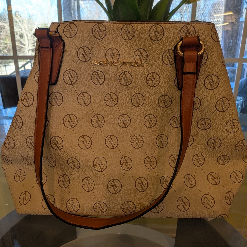 Adrienne Vittadini Beige and Brown Shoulder Bag